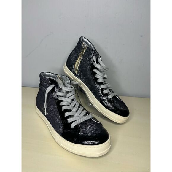 P448 Women's Skate Motion Gray Glitter Ribbed High Top‎ Sneaker Black Sz 36 - Picture 1 of 9